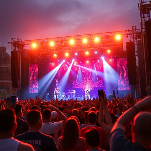 Energetic photo of a live music performance at an outdoor festival