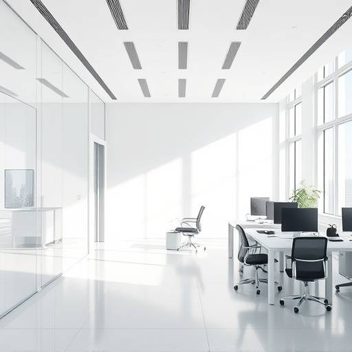 Interior photography of a modern office space, capturing its design and functionality